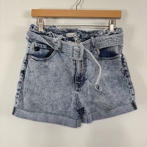 Kancan Acid Wash Medina Ultra High Rise Ruffle Belted Shorts Size 7